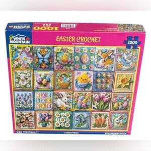 White Mountain Easter Crochet 1000 Piece Puzzle w/ Bonus Poster & Larger Pieces
